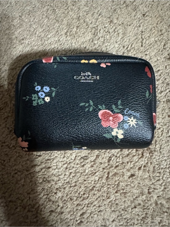 Coach Handbags - Coach Black Floral Leather Cosmetic Pouch with Multicolor Blooms